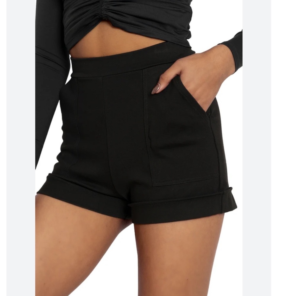 BlackMilk Push It Ponte Cuffed Women Black High Waisted Shorts Size XL